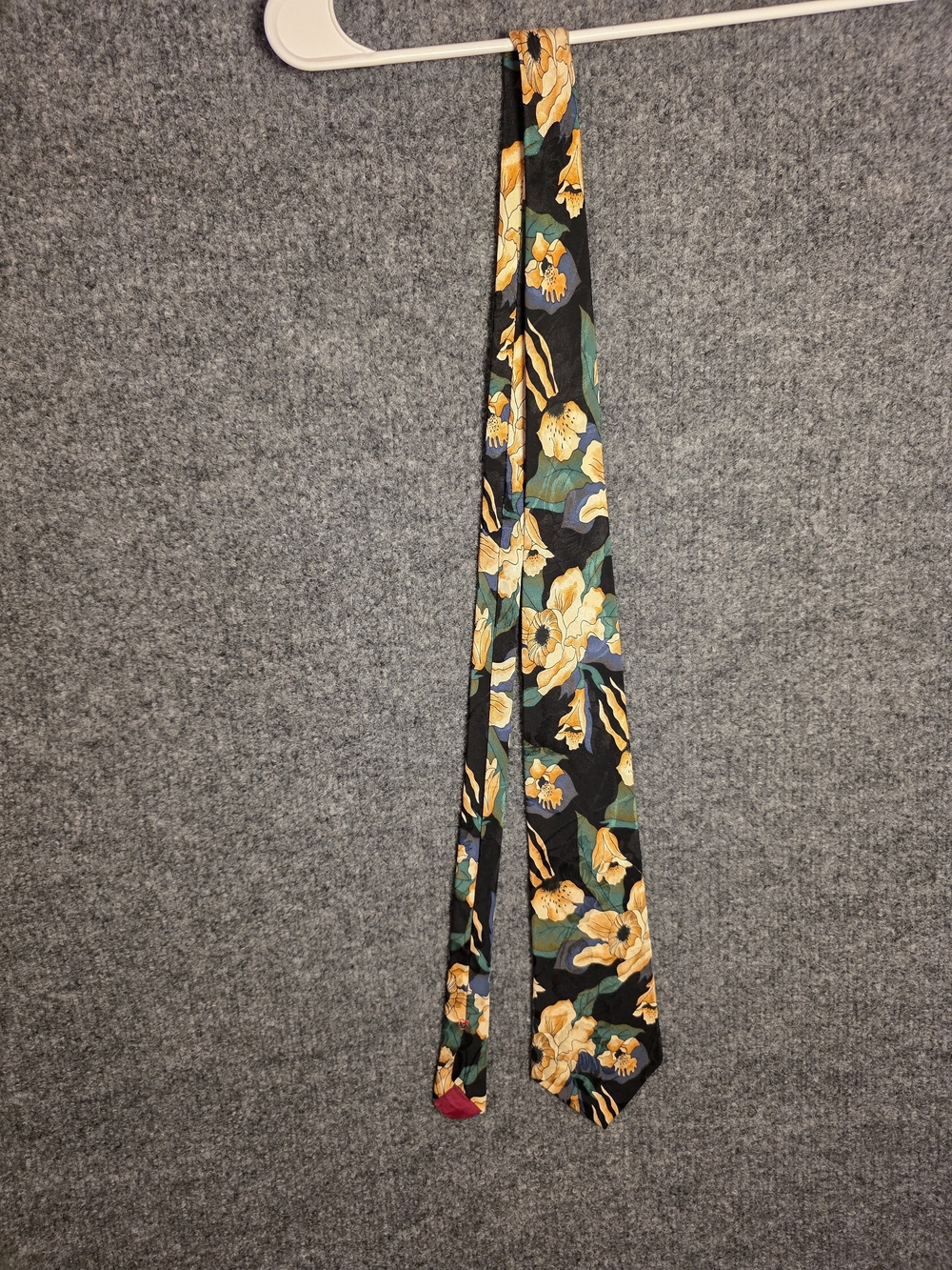 Hardy Amies Black Floral Skinny Tie with Yellow and Green Accents